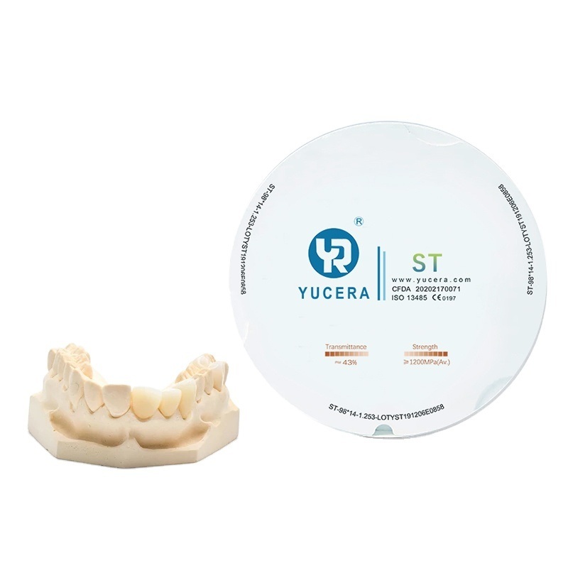 Blocs de zircone de laboratoire dentaire YUCERA ST White haute résistance, 43 % de disques de zircone haute translucidité