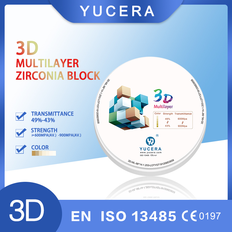 YUCERA Hot Sell Dental Medical Yucera Zirconia Block 3D Multilayer Blank Zirconia Zotion 16 couleurs