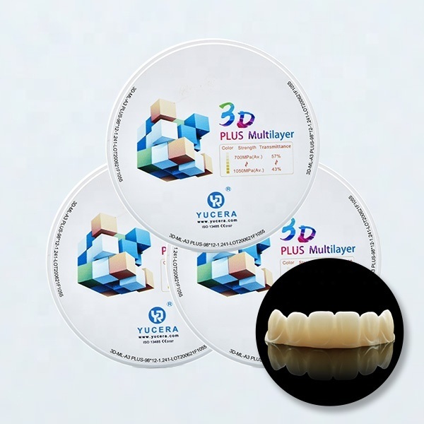 YUCERA  Hot Sell Dental Medical 3D Plus Zirconia Dental Zirconium Disk Manufacturer for Dental Lab Crown and Bridge