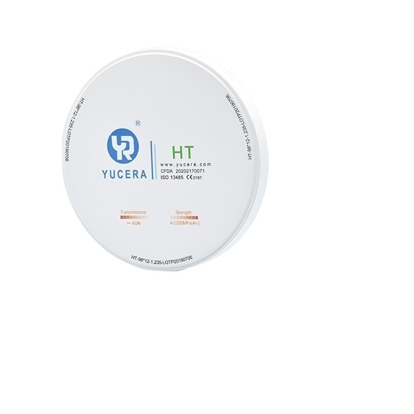 Disque de zircone dentaire 98mm YUCERA HT Blanc (1200MPa/45% de transmission) | Exocad/Prêt