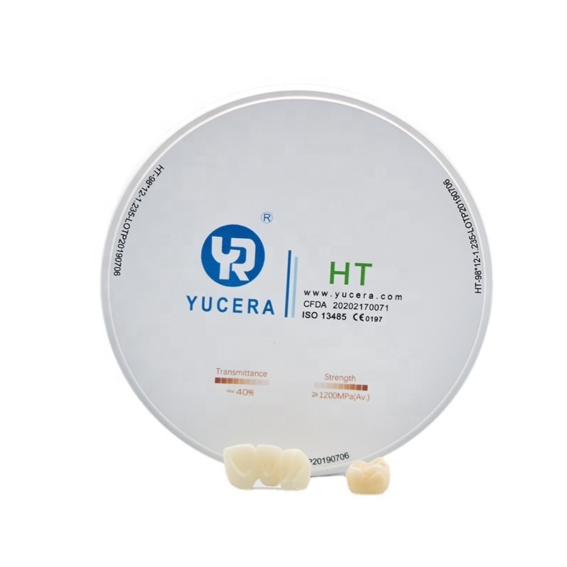 Disque de zircone dentaire 98mm YUCERA HT Blanc (1200MPa/45% de transmission) | Exocad/Prêt