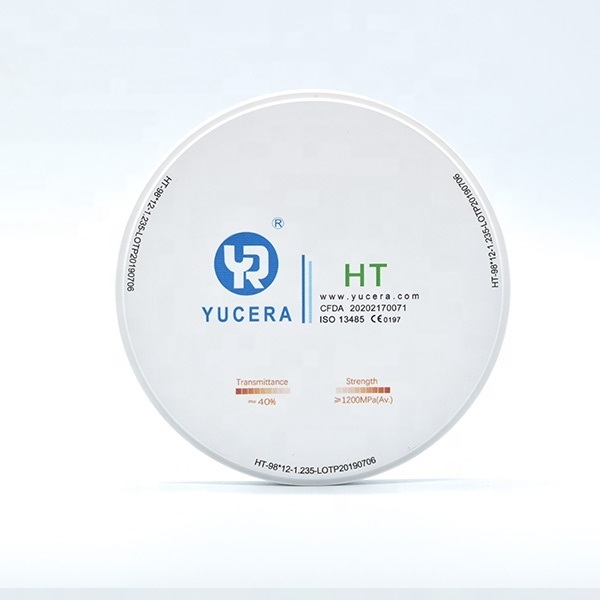 Disque de zircone dentaire 98mm YUCERA HT Blanc (1200MPa/45% de transmission) | Exocad/Prêt