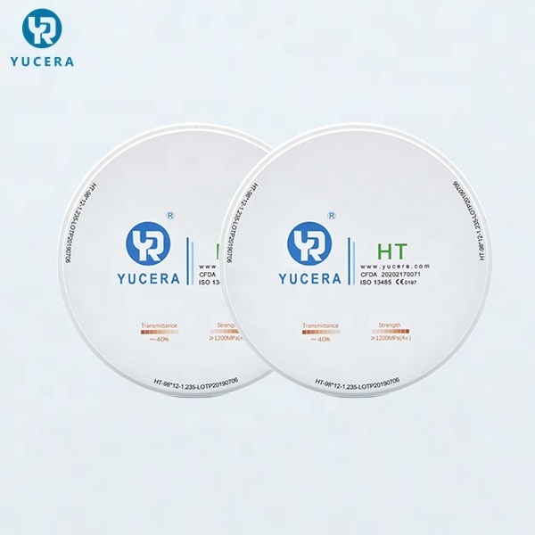 Disque de zircone dentaire 98mm YUCERA HT Blanc (1200MPa/45% de transmission) | Exocad/Prêt