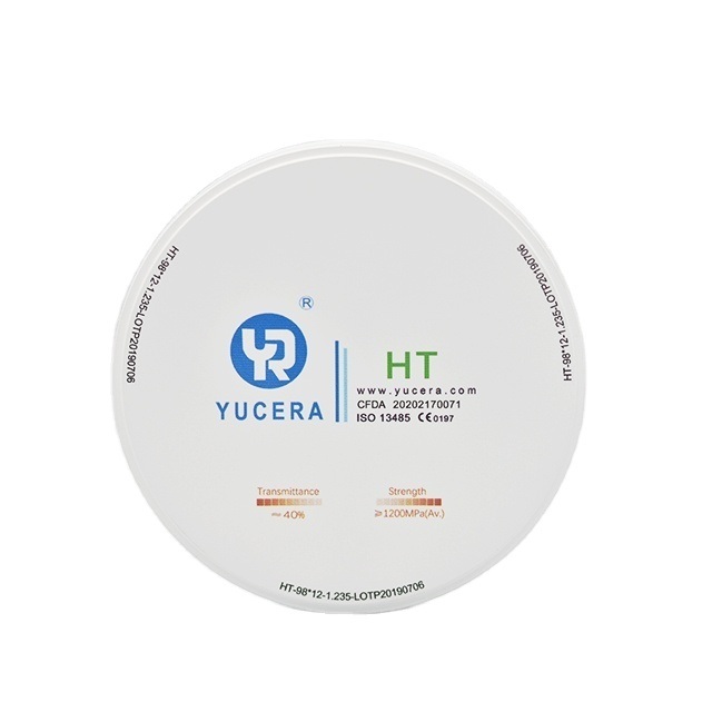 Disque de zircone dentaire 98mm YUCERA HT Blanc (1200MPa/45% de transmission) | Exocad/Prêt
