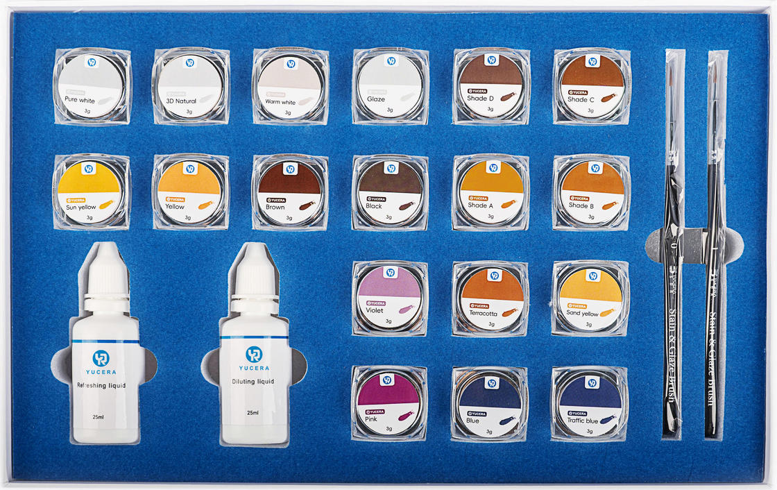 Kit de coloration et glaçage en céramique de zircone Yucera 18 couleurs, éclat naturel pour les créations de laboratoire dentaire