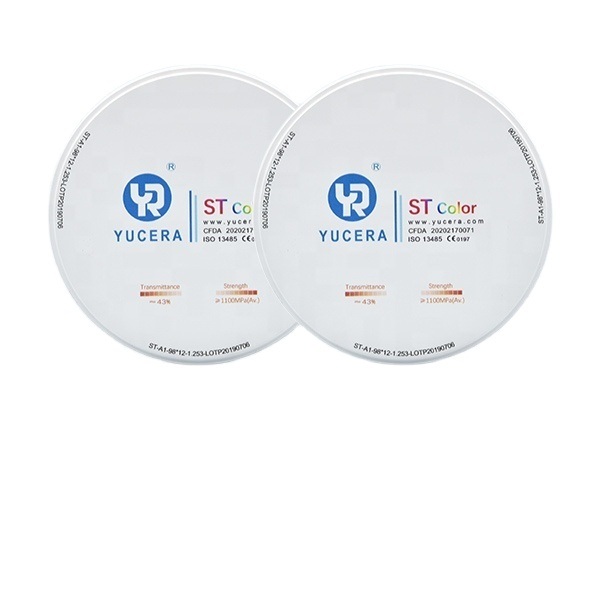 Disque en zircone dentaire 98mm YUCERA ST (1200MPa/45-55% Trans.) | Exocad/ Prêt