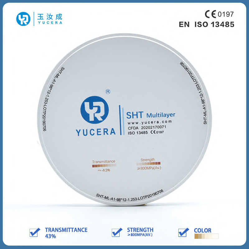 Disque en zircone dentaire 98mm YUCERA ST-Multicouche (1200MPa/45-55% Trans.) | Exocad/Prêt