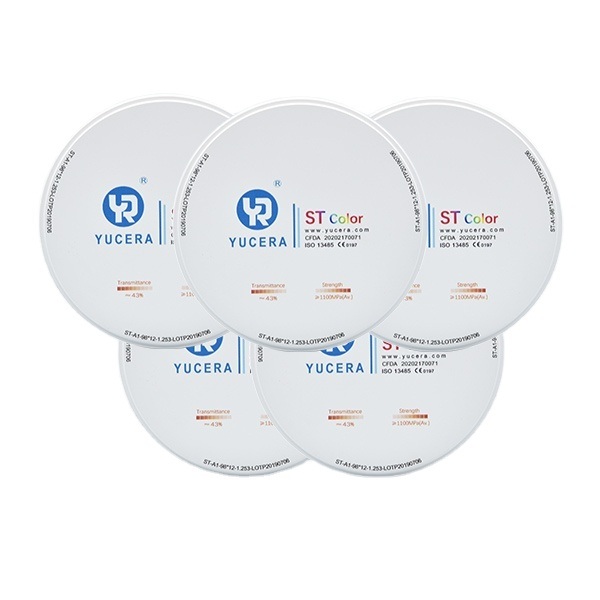 Disque de zircone dentaire 98mm - YUCERA ST-Color Haute Translucidité (43%) & Haute Résistance (1100MPa)