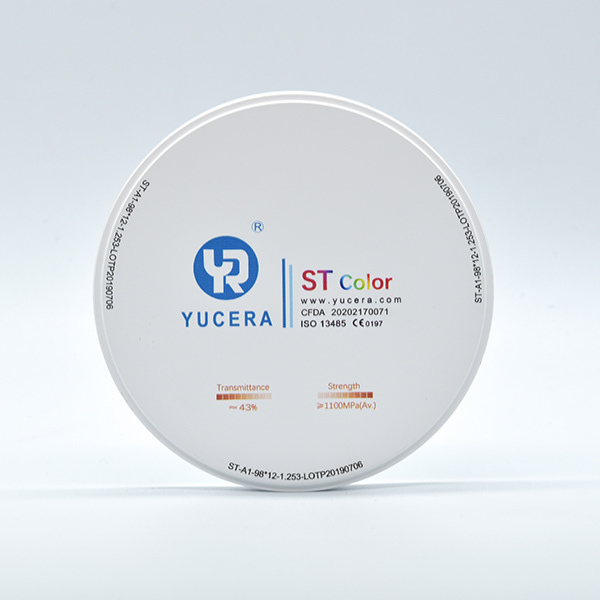 Disque de zircone dentaire 98mm - YUCERA ST-Color Haute Translucidité (43%) & Haute Résistance (1100MPa)