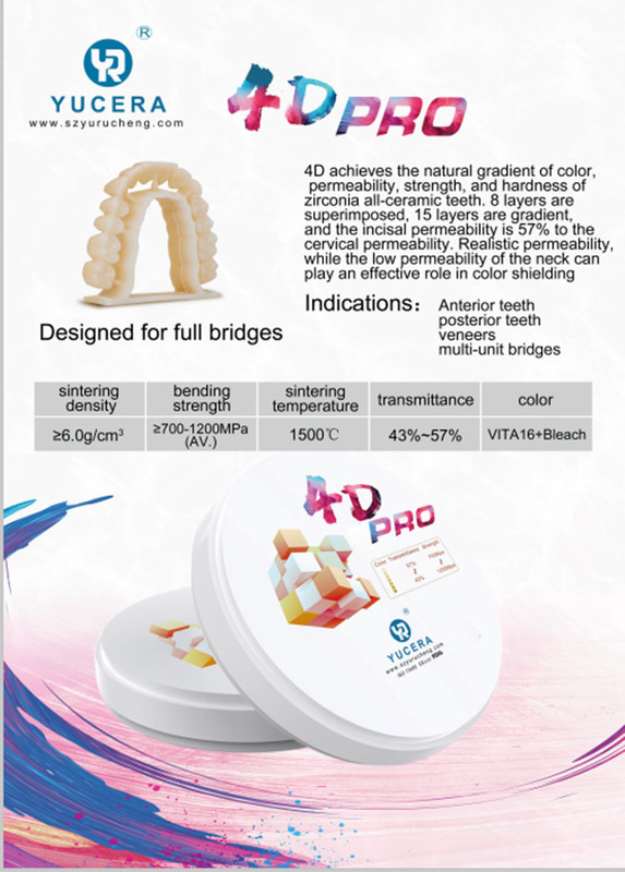 Blocs de zircone dentaire Yucera 4D Pro - Fabriqués avec précision pour les laboratoires dentaires